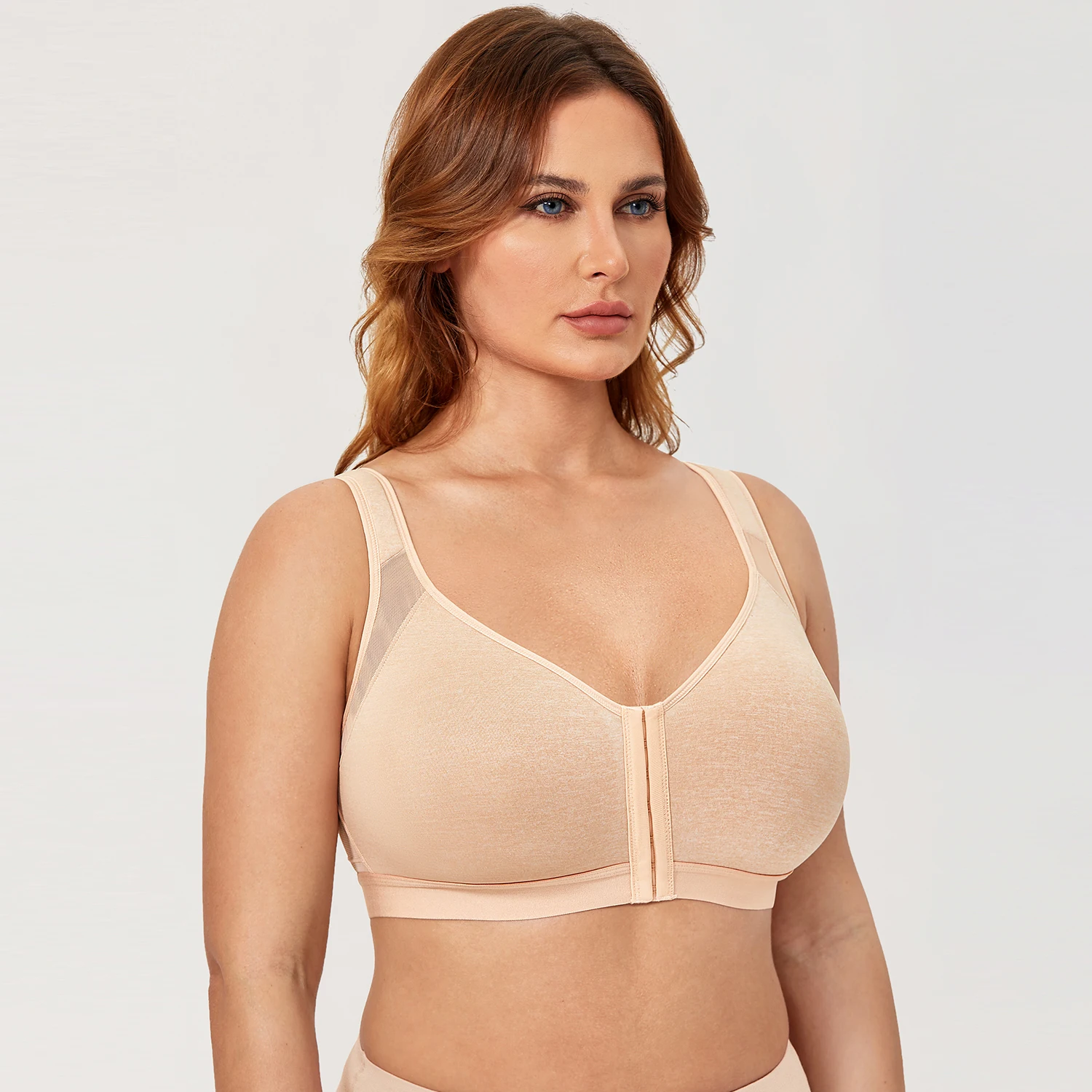DELIMIRA Women's Full Coverage Front Closure Bra Posture X Back Non Padded Wireless Plus Size