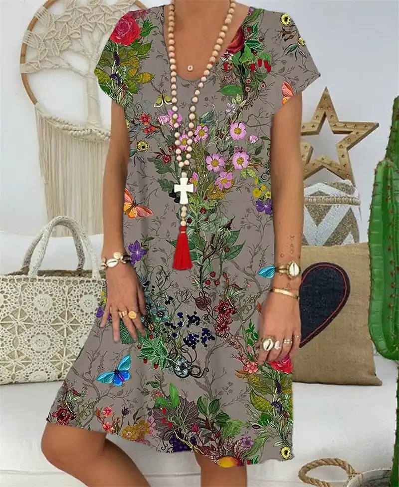 Neck Dress Casual Vacation Skirt 2022 