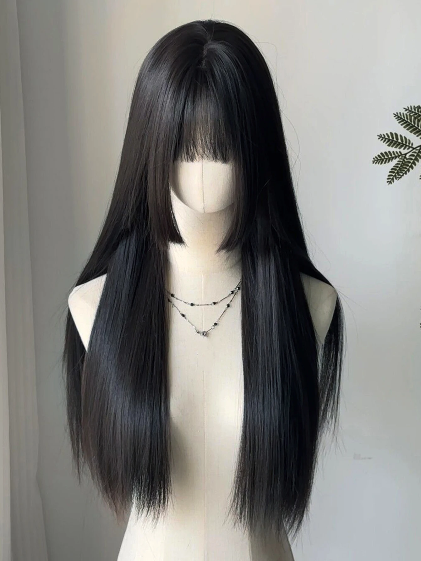 Black Synthetic Straight Wig with Bangs for Women Cosplay Party