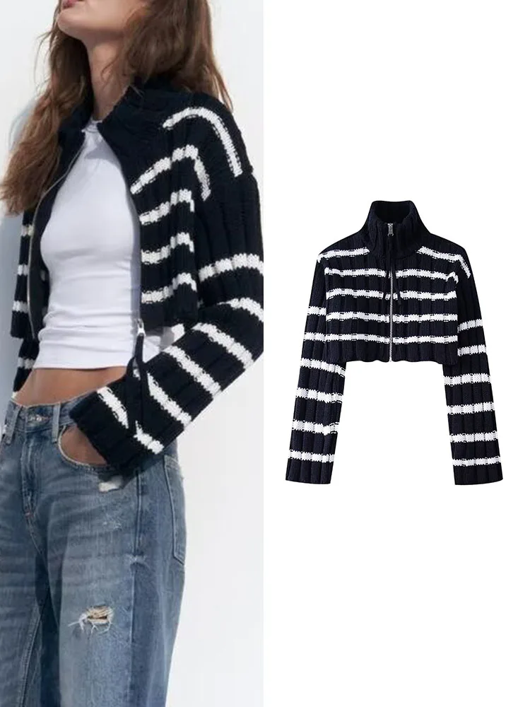 

Кардиган женский в полоску, с воротником-стойкой