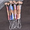 Personalized Name Wood Baby Pacifier Clip Silicone Round Beads Nipple Chain Teether Infant Dummy Holder Chain Baby Nursing Toy 3