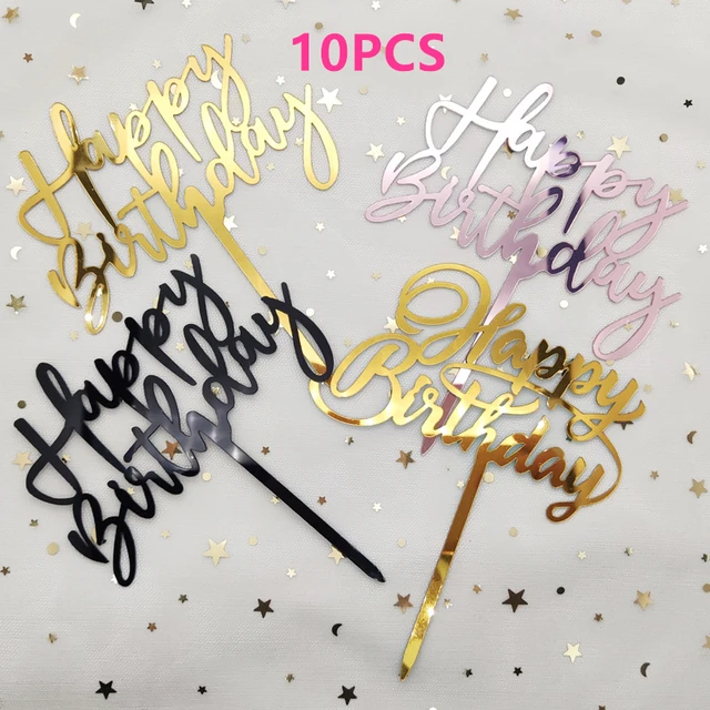 Happy Birthday Cake Topper,Acrylic cake Toppers,Birthday Party Decoration  Supplie (Black Gold)