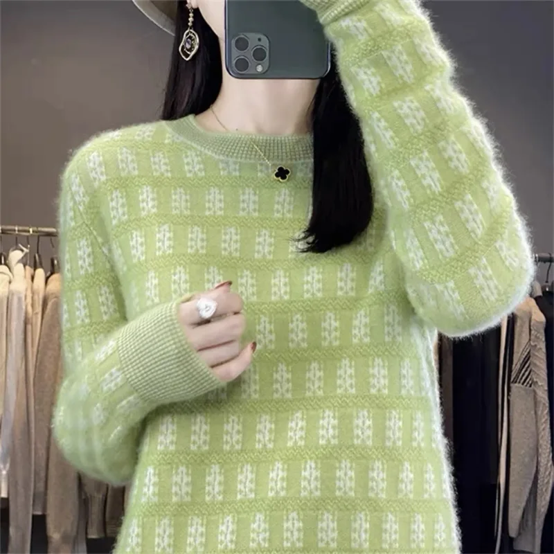 

Женский кашемировый свитер из 100% чистой шерсти, пуловер с круглым вырезом, вязаный Повседневный свитер, зимний теплый высококачественный джемпер с длинными рукавами