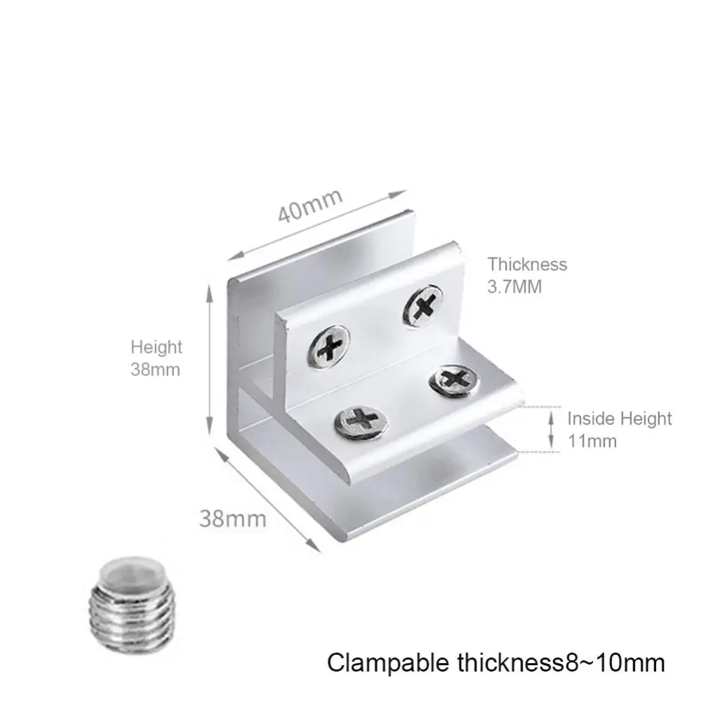 Cabinet Backplates 90 Degree Glass Clip Adjustable Aluminum Alloy Glass Support Bracket 2 Sides for Display Cabinets