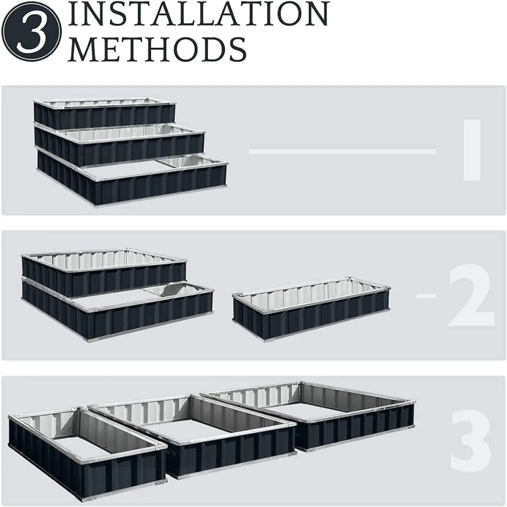 3 Tiers Raised Garden Bed Dismountable Frame Galvanized Steel Metal Patio Garden Elevated Planter Box 46" x 46" x 23.6" 3