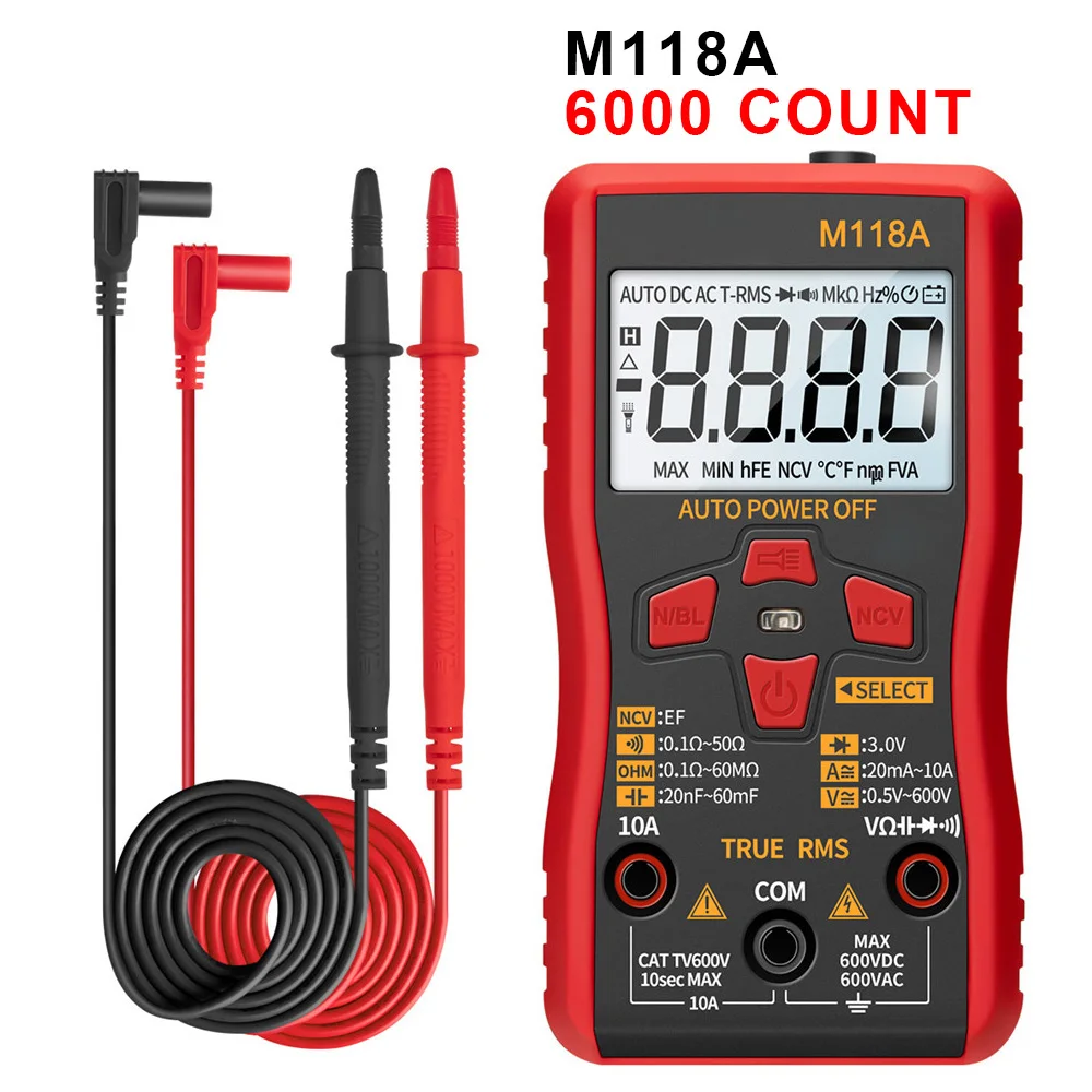 6000 Conta M118A Smart Tester Con Ncv Data Hold Torcia Multimetro Digitale Auto Mmultimetro True Rms Tranistor Meter Mini
