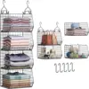 4 Tier Closet Hanging Organizer, Closet Organizers and Storage with 5 S Hooks, Closet Hanging Shelves & Freestanding Wire Storag 1