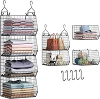4 Tier Closet Hanging Organizer, Closet Organizers and Storage with 5 S Hooks, Closet Hanging Shelves & Freestanding Wire Storag 1
