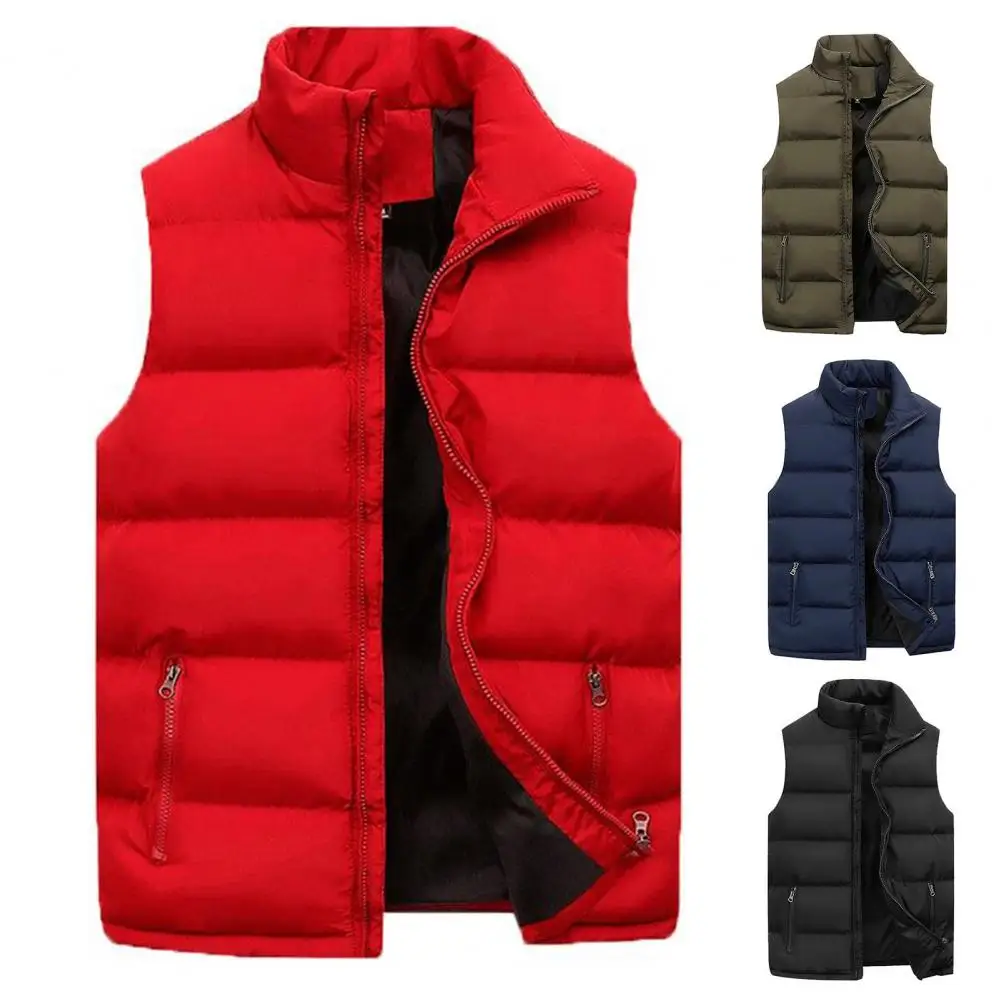 Sleeveless Vest Mens Autumn Warm Sleeveless Jackets Zipper Cotton Padded Thicken Cold Proof Plus Size