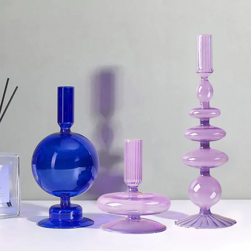 Description Picture 5 of itemVintage Glass Candlestick Flower Vase Crafts Glass Floriddle Taper Candle Holder Nordic Home Decorate Romantic Minimalist Holder