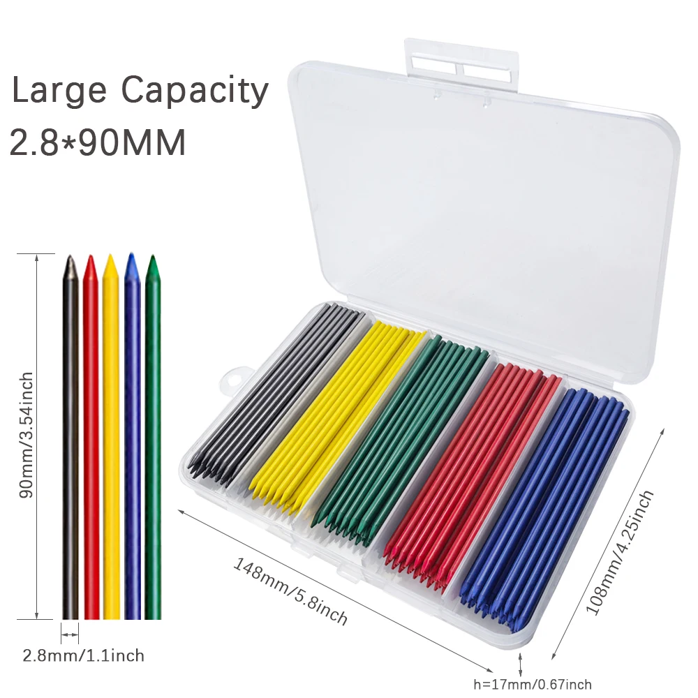 200pcs/box Large Capacity 2.8mm Woodworking Mechanical Pencil Leads, 5Color 2B Replacement Lead, Architects' Marking Accessory 6