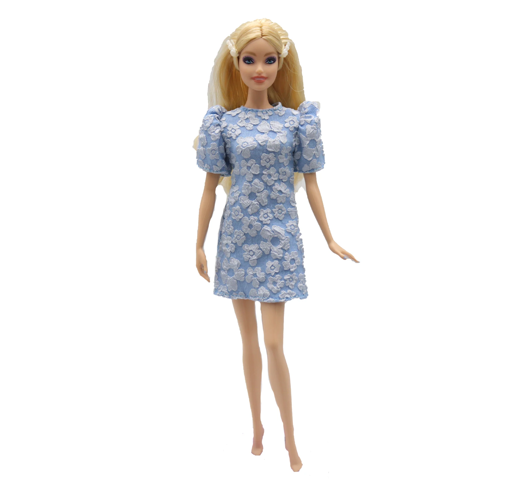 New 30cm 1/6 elegant Puff sleeves embossed dress Daily Wear Accessories Clothes for Barbies doll 2