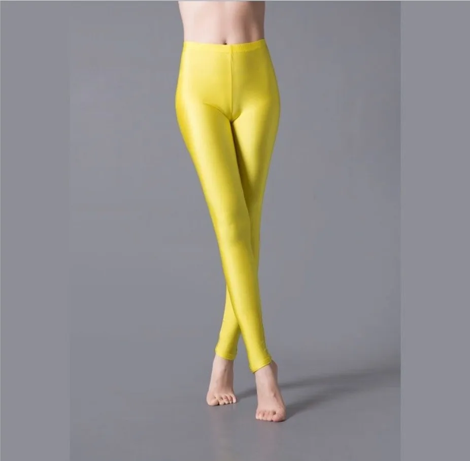 Summer Spring Glossy Seam Yellow Plus Size Leggings Women's Fitness High Waist Workout Yoga Pants Tight Bottoms