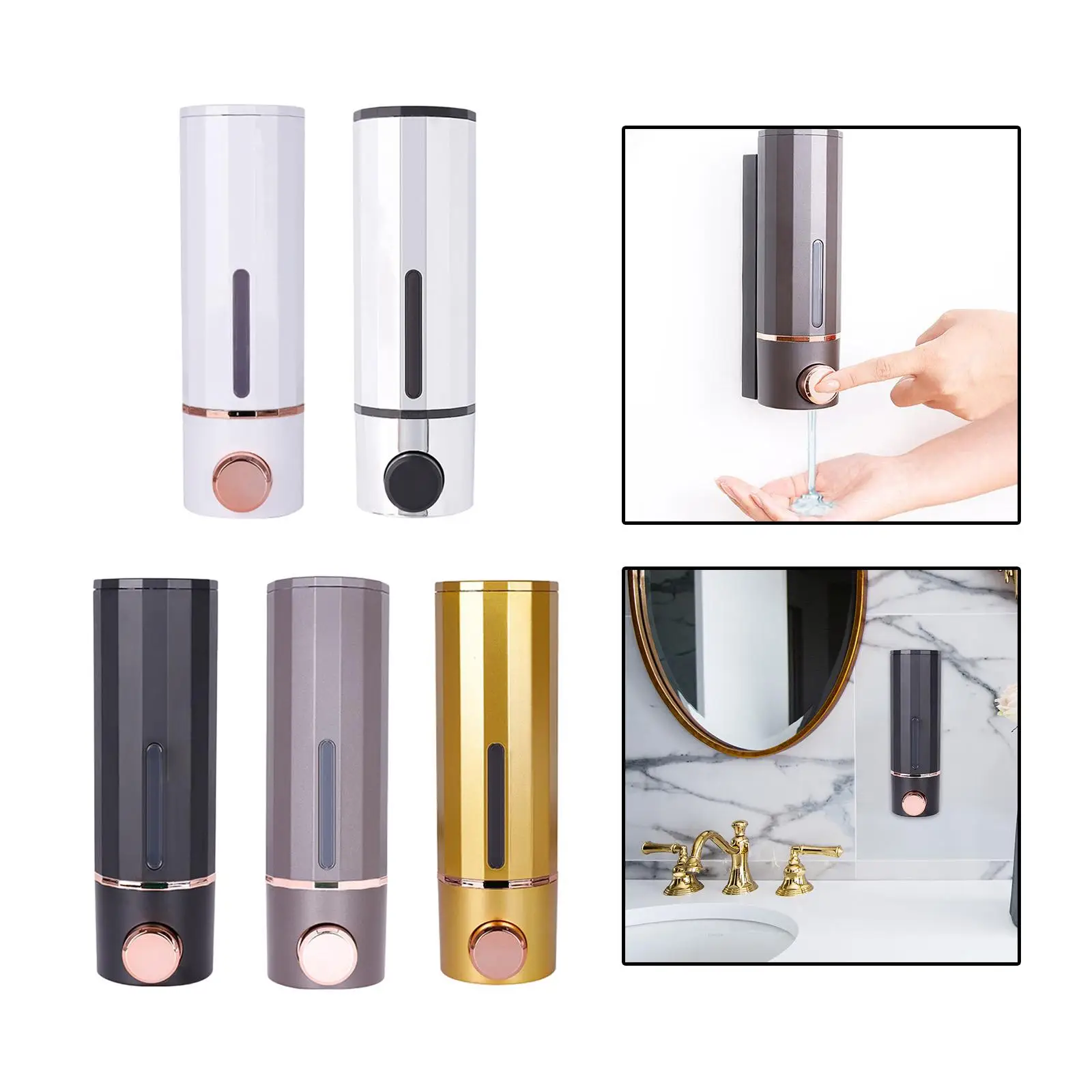 เครื่องจ่ายสบู่เหลวประหยัดพื้นที่ รีฟิลได้ สะดวก ทนทาน 300 มล. เครื่องจ่ายแชมพูสำหรับห้องน้ำ ห้องน้ำเชิงพาณิชย์ รถบ้าน 1