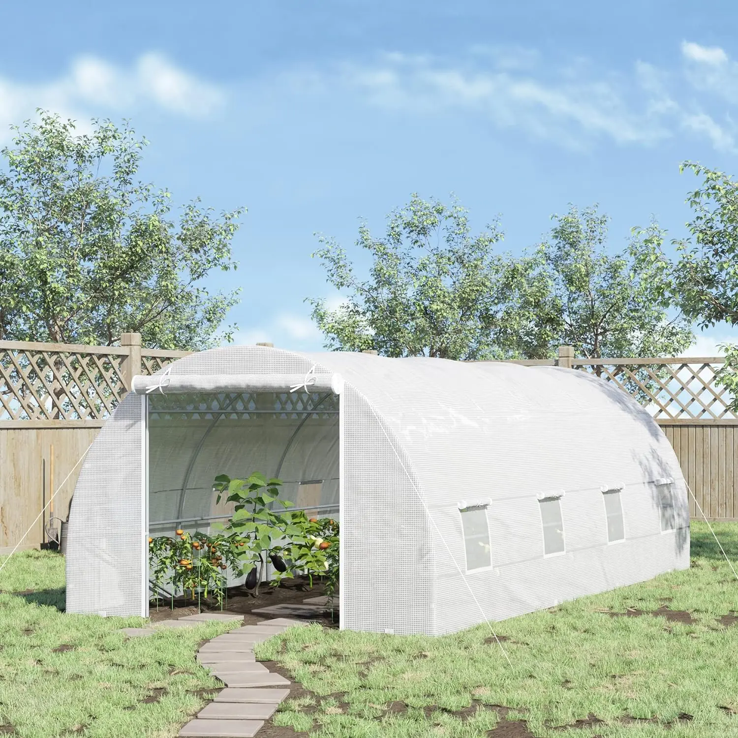 

20' x 10' x 7' Walk-in Tunnel Greenhouse with Zippered Door & 8 Mesh Windows,Large Garden Green House Kit,Galvanized Steel Frame