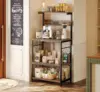 Kitchen Bakers Rack with Power Outlet, Coffee Bar Table 4 Tiers, Kitchen Microwave Stand with 6 S-shaped Hooks 1