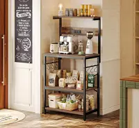 Kitchen Bakers Rack with Power Outlet, Coffee Bar Table 4 Tiers, Kitchen Microwave Stand with 6 S-shaped Hooks 1