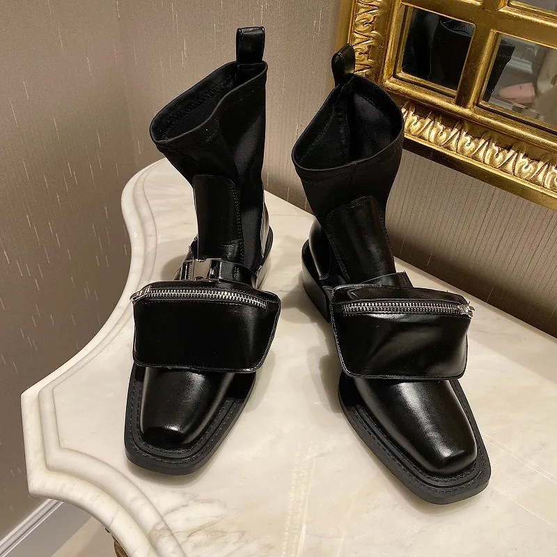 

Martin Boots Women's English style three-in-one square head Chelsea booties