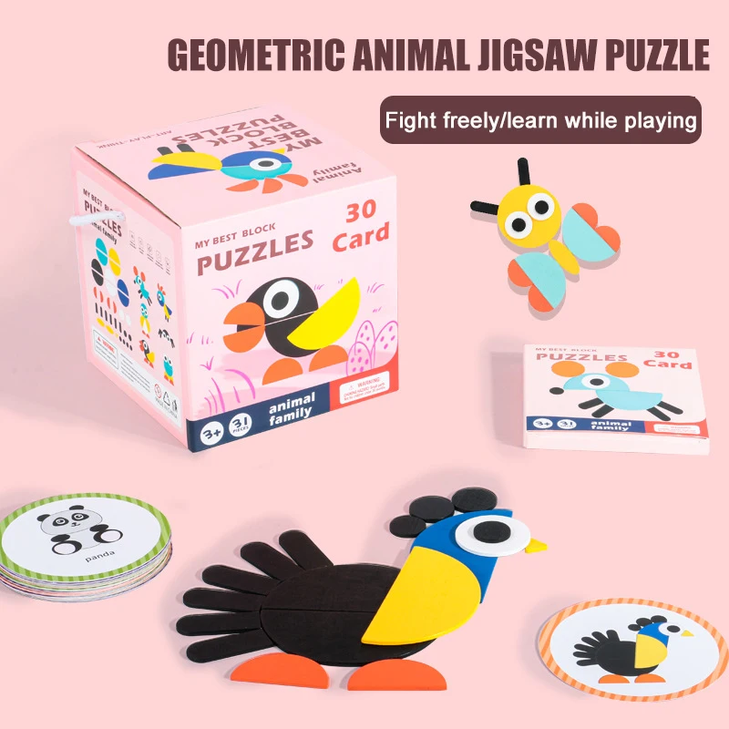 

Деревянный узор, животные, головоломка, красочная танграмма, игрушка для детей, детские геометрические головоломки Монтессори для раннего развития, детские игрушки