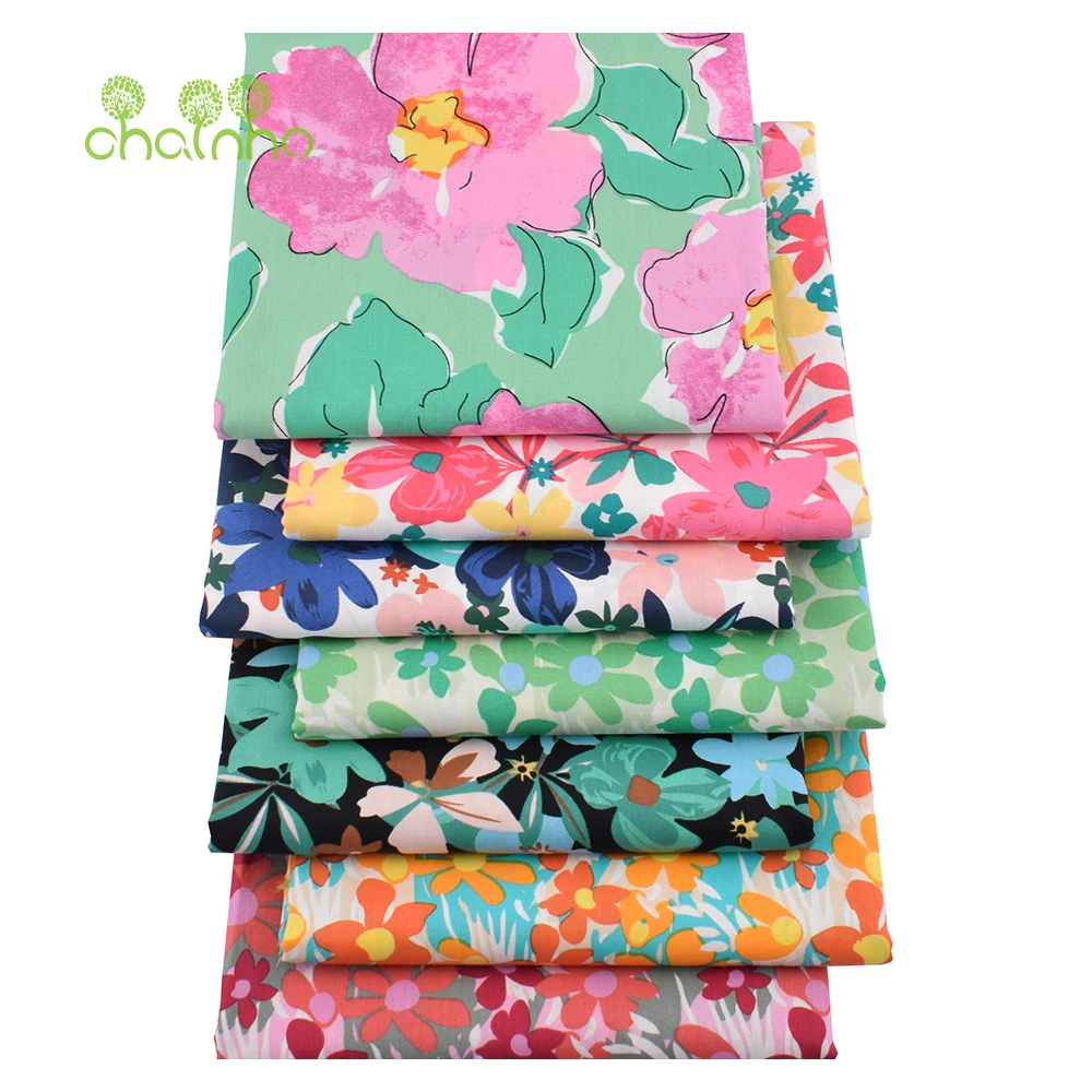 Chainho,Newest Flower Printed Plain Cotton Fabric,DIY Sewing Quilting Poplin Material For Baby  Children's Shirts,Skirts,Dresses