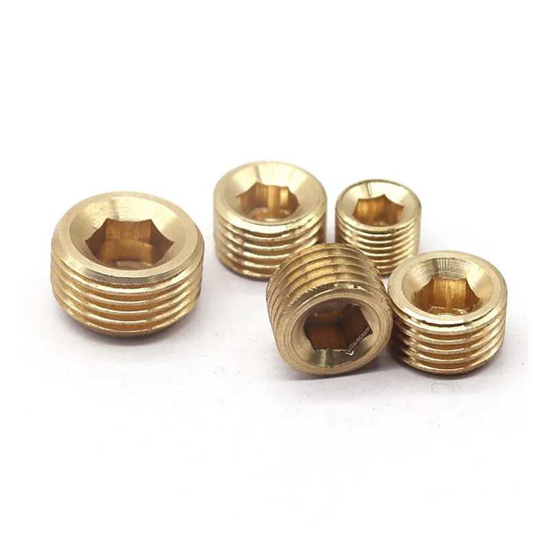 

5pcs Brass hexagonal plug wire plug muffler imperial copper screw plug copper wire plug muffler outer wire pipe plug