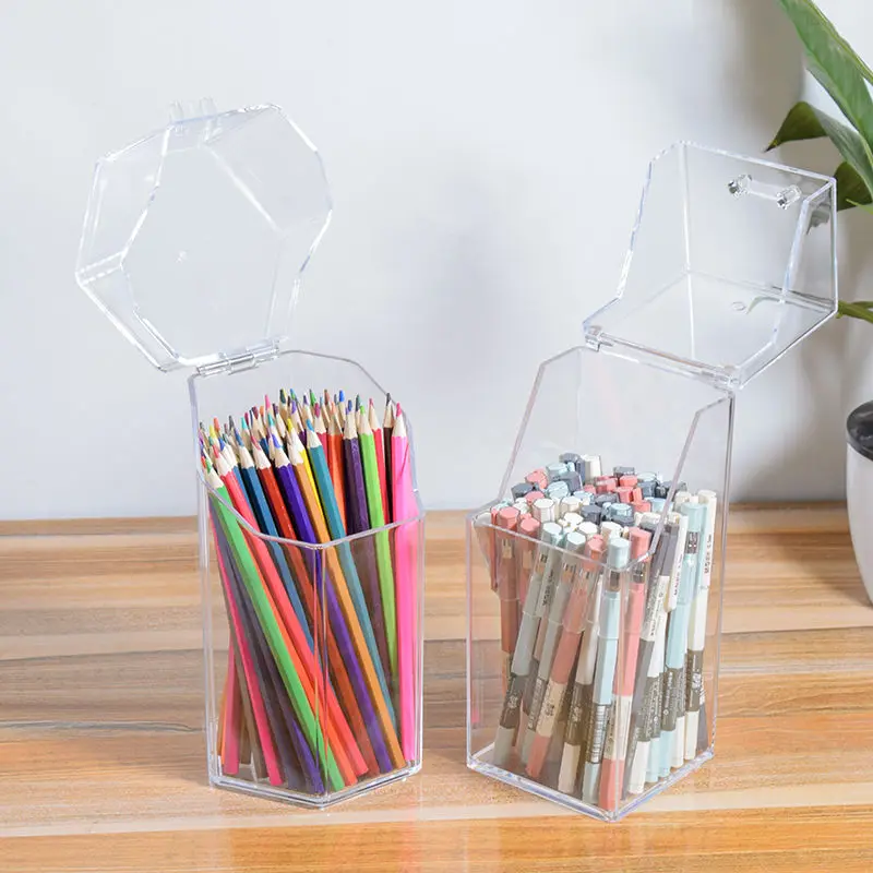 Desktop Organiser Home Office Storage Box Acrylic Transparent Multifunction Pen Holder Stationery Storage Waterproof Dustproof