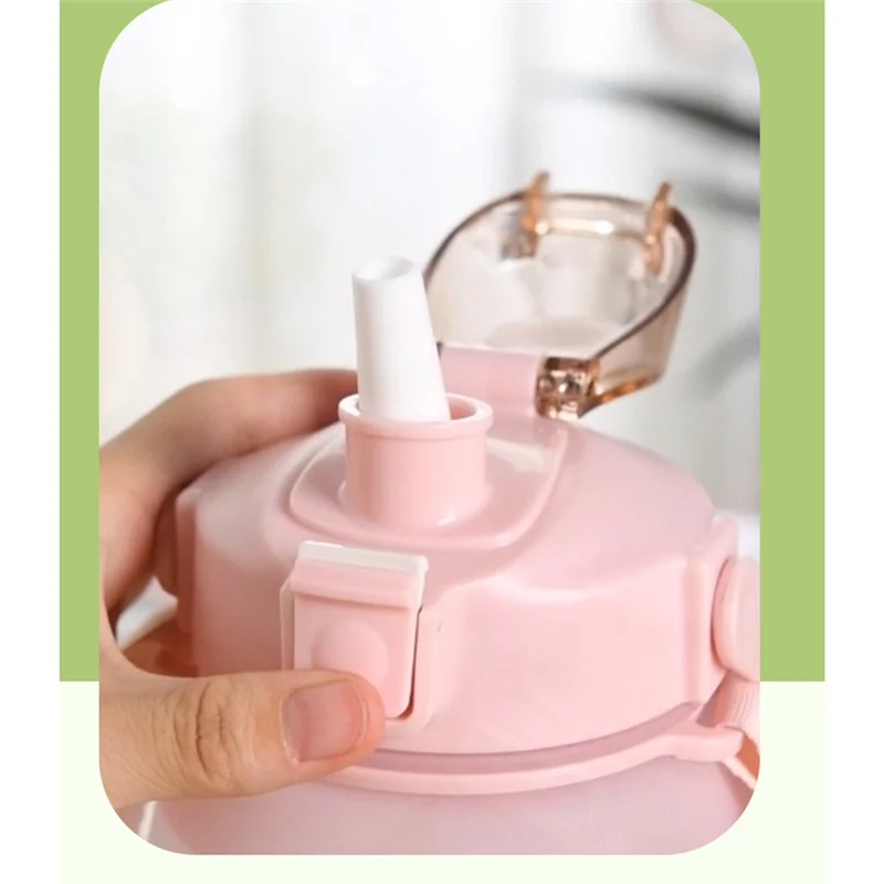 Plastic Water Bottle1.3L With Time Marker Strap Straw Leak Proof Cup Portable Fitness Gym Camping Outdoor Sports Bottle Bpa Free