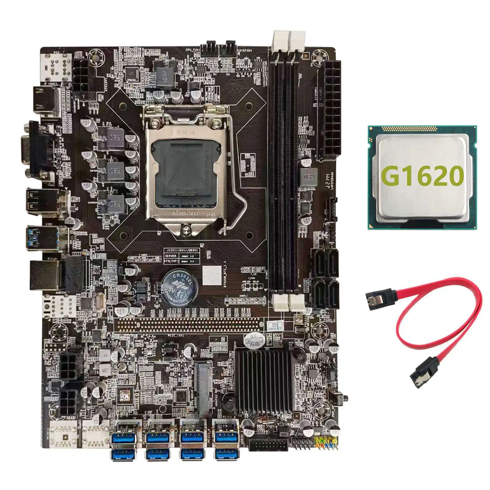Материнская плата B75 для майнинга BTC + процессор G1620 кабель SATA LGA1155 8xpcie USB адаптер DDR3