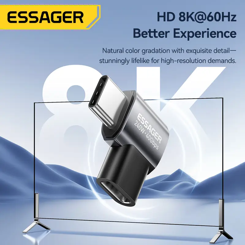 Essager USB4.0 40Gbps OTG Adapter 240W Fast Charging Converter 90 Degree USB Type C Data Adapter For Phone Macbook Laptop 8K60Hz - Image 4