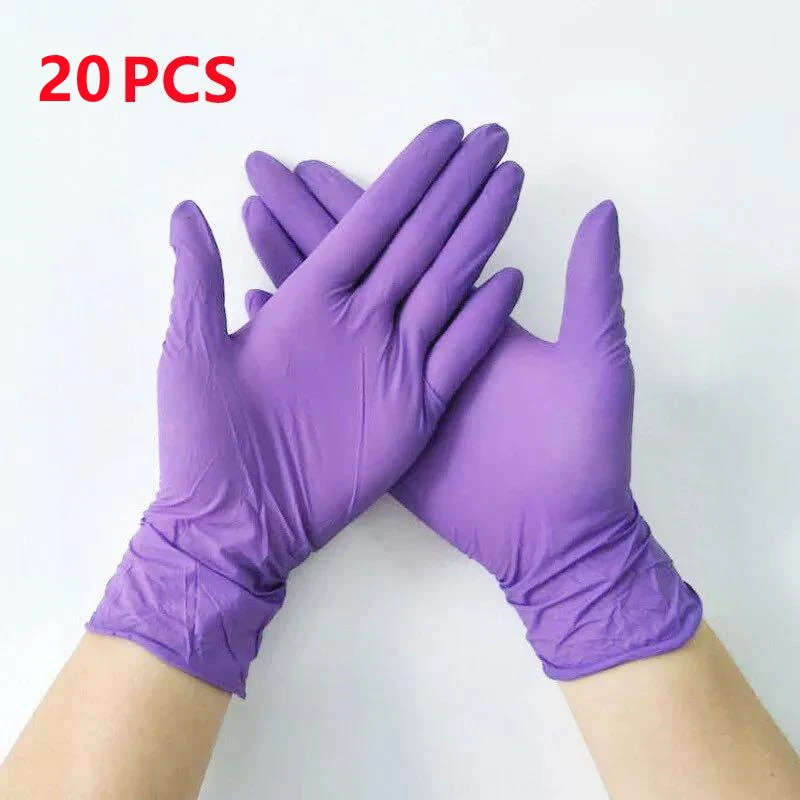Lot de gants nitrile jetables violet, taille S, M ou L, en paquet de 20 ou 50 pièces.