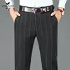 Autumn Winter Business Casual Striped Suit Pants Mens Brushed Straight Slim Fit Trousers for Men Thick Office Formal Dress Pants 2