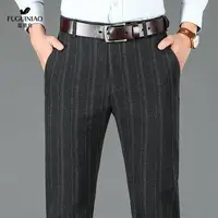 Autumn Winter Business Casual Striped Suit Pants Mens Brushed Straight Slim Fit Trousers for Men Thick Office Formal Dress Pants 2