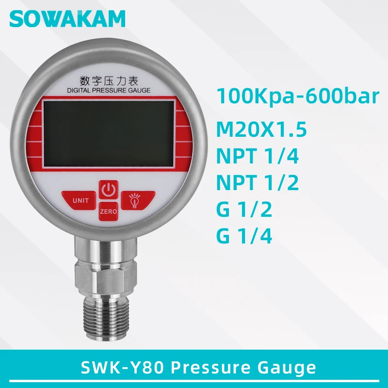 0-600bar Radial 100mm Stainless Steel Vacuum Air Pressure Meter Digital Manometer Monitor DC7V G1/4 Hydraulic Pressure Gauge