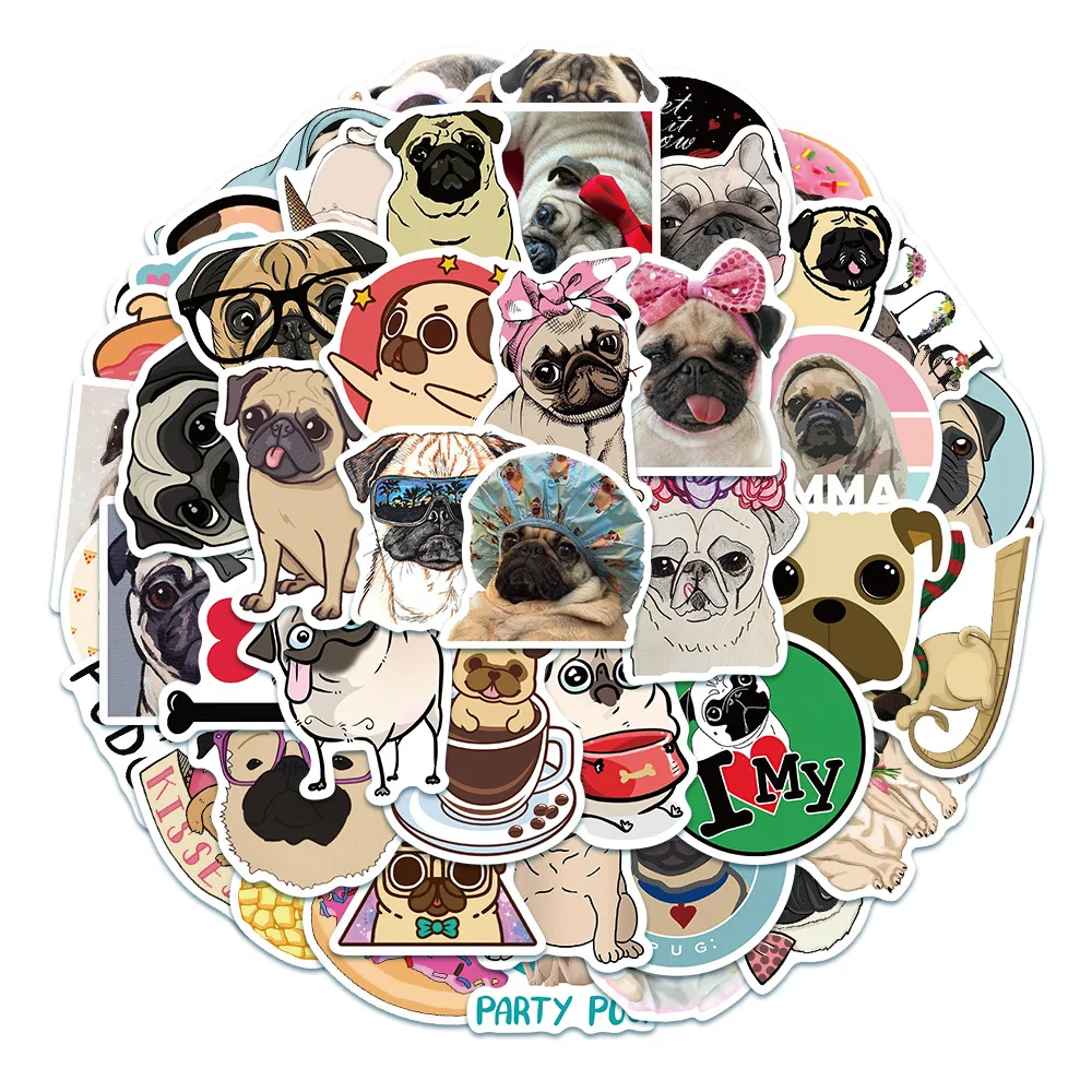 10/30/50PCS Kawaii cute animal pug Stickers Graffiti Decals Waterproof Motorcycle Luggage Guitar Skateboard Kid Gift Sticker