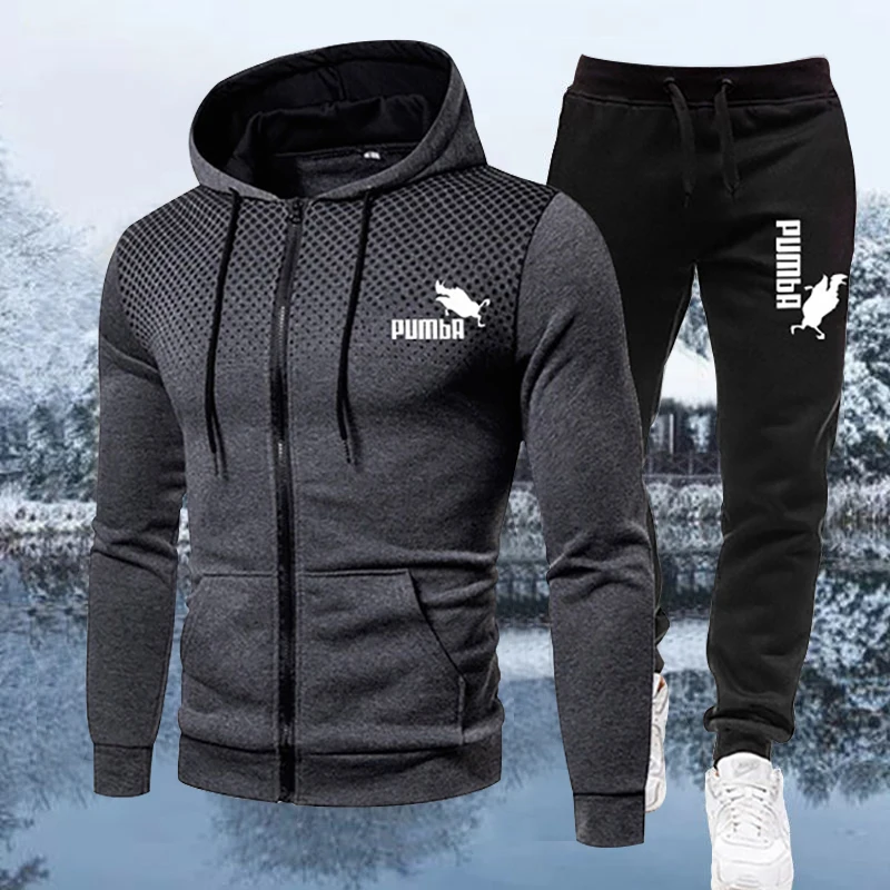 2023 Spring Autumn New Brand Sports Printed Hoodie Set For Men Luxury Fleece Zip Casual Designer Sportswear Men's Suits Clothing