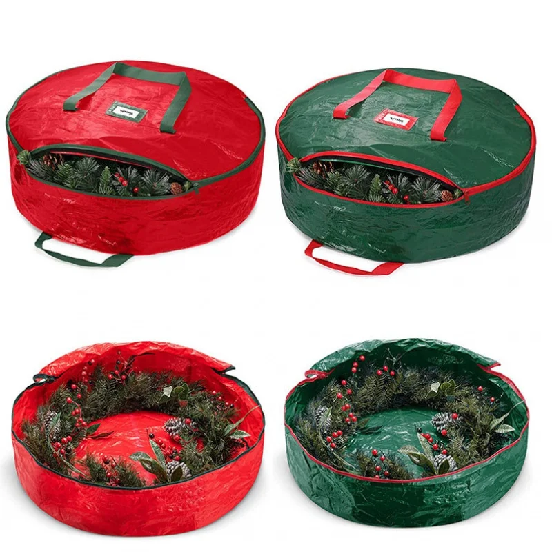 Christmas Garland Storage Bag PE Holiday Wreath Storage Bag Red round Holiday Spot Factory Direct Sales