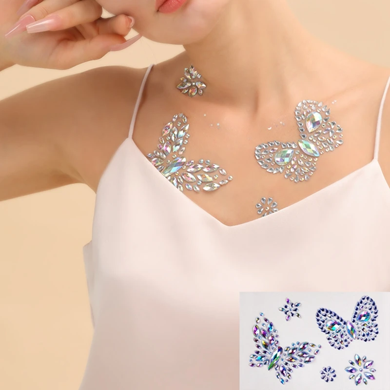 Mini Glitter Chest Body Jewels Tattoo Sticker Sexy 3d Acrylic Crystal