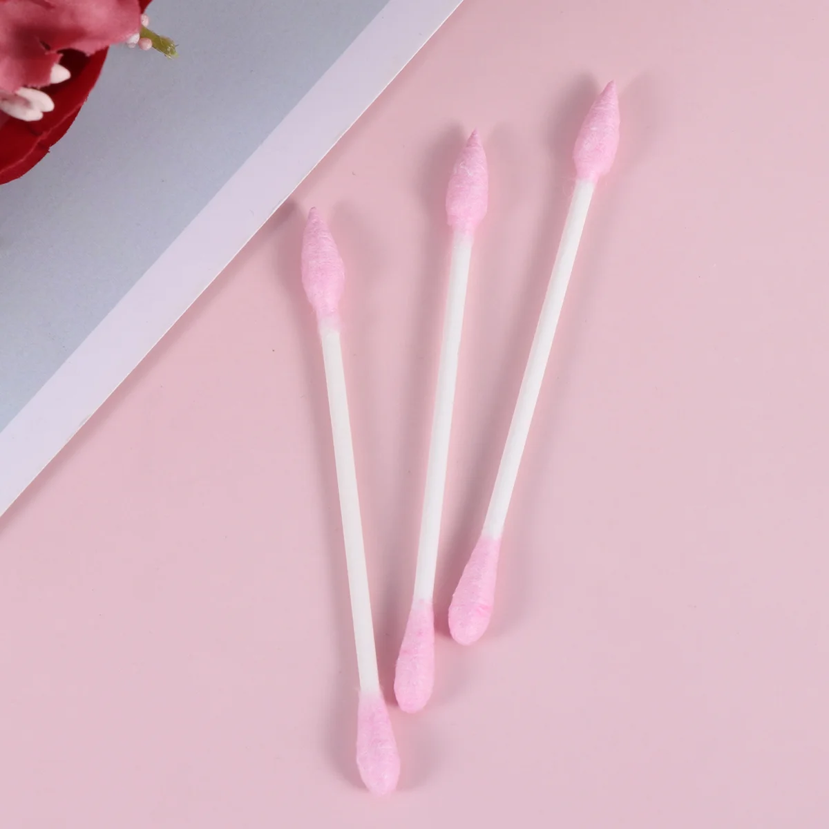 300 Pcs Pink Earbuds Plugs Makeup Tool Cotton Spoon Swabs Beauty Accessories Travel Child 6