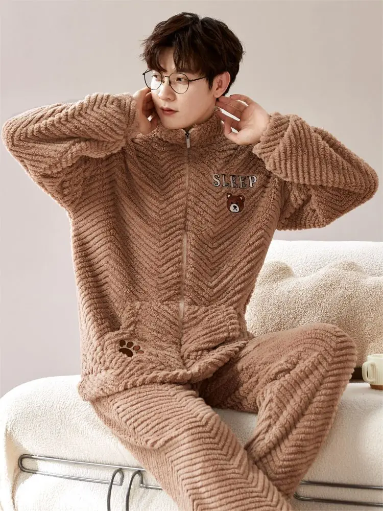 Matching Pajamas Pyjama Couple Men Winter Pajama Plush Men's Plus Size Room Wear Men Sleepwear Pijama Set Night Gown Full Body
