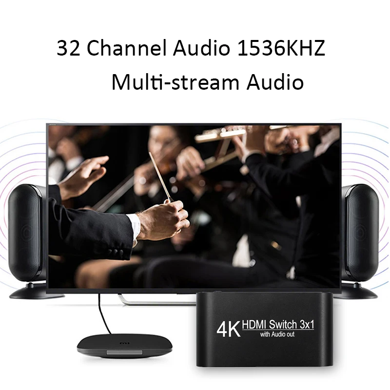 HDMI Switch 4K HDMI Switcher 3x1 3 to 1 1080P HDMI TO Audio Extractor with Remote Audio SPDIF Out for TV PC Projector Camera