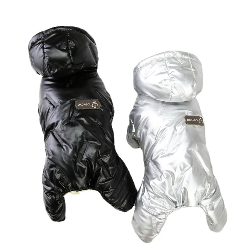 Teddy Cotton Padded Jacket Silver Black Jumpsuit Outfits for Pet Dog Winter Warm Coat