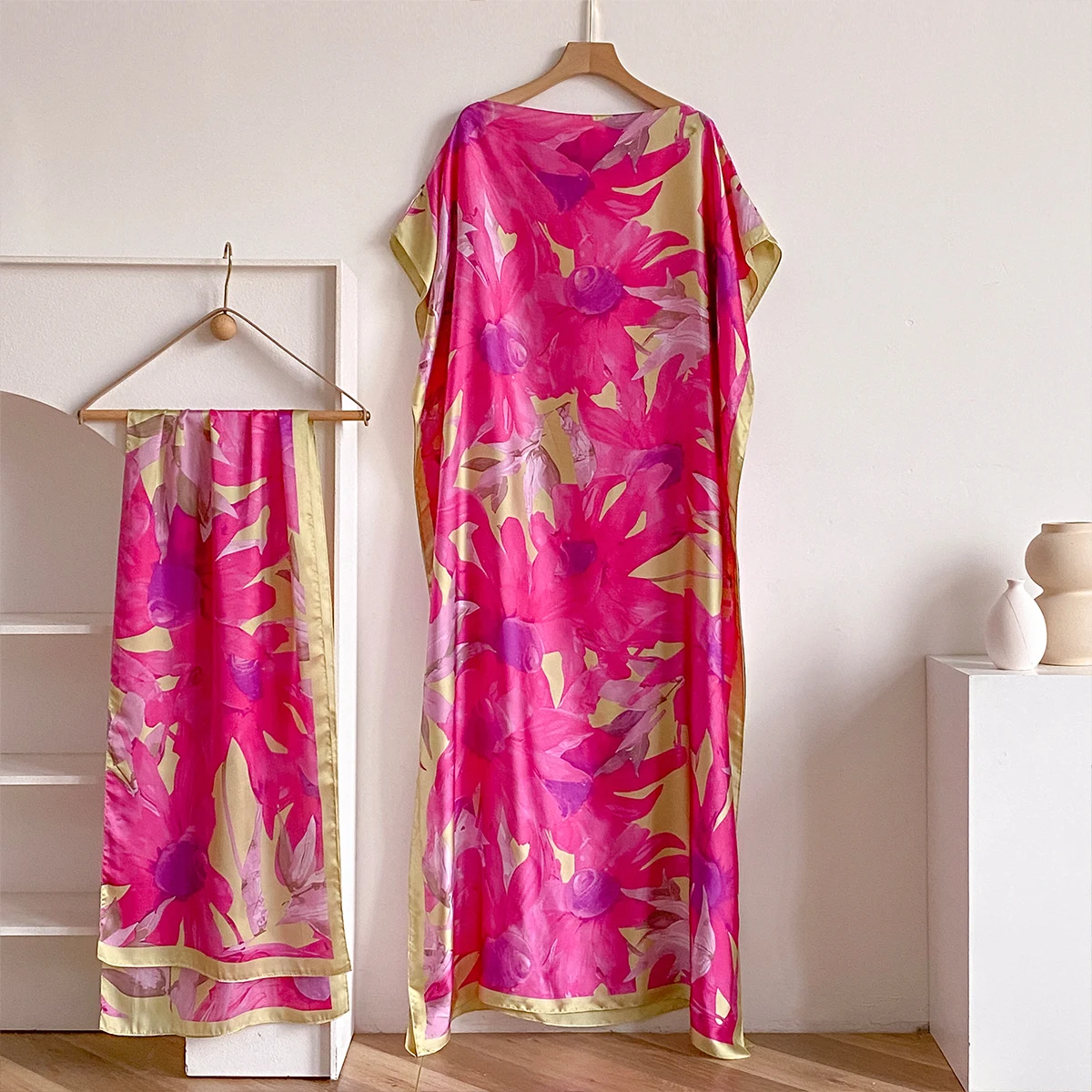 2025 Fashion Summer Dress With Big Scarf Dubai Turkey Kaftan Muslim Loose  Abaya Women African Casual Maxi Peacock Shawl Robe