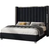 King Size Bed Frame with 58" Tall Headboard, Velvet Upholstered Platform Bed with Wingback Headboard and Plating Trim 6
