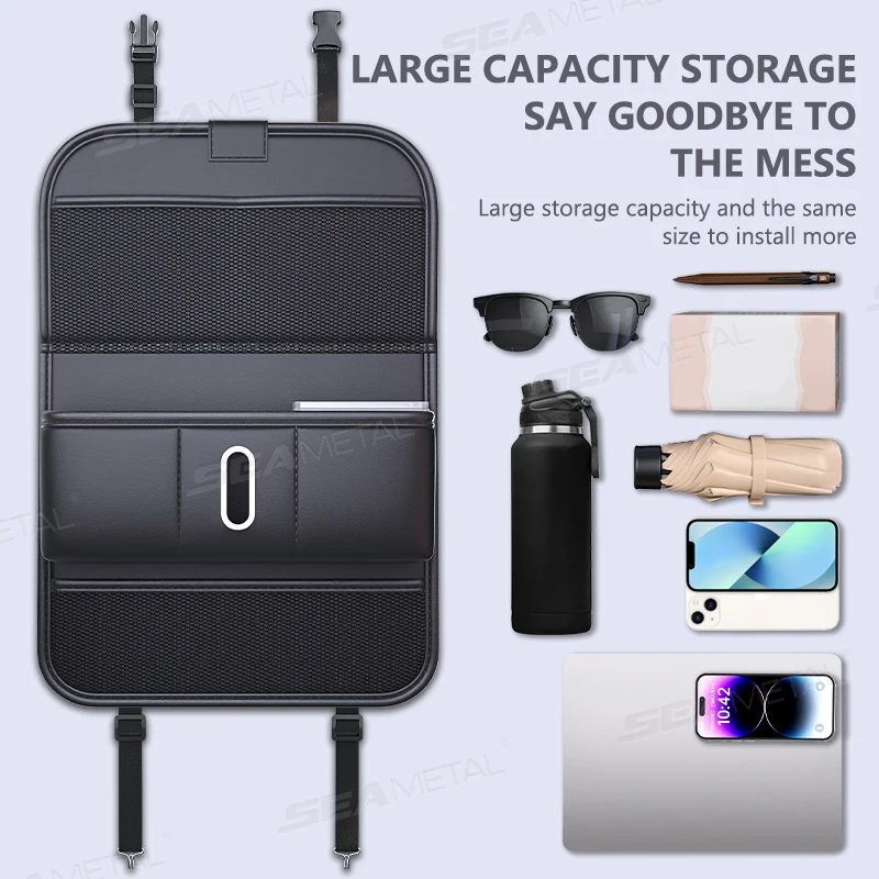 Black Pu Car Seat Back Organizer Storage Bag