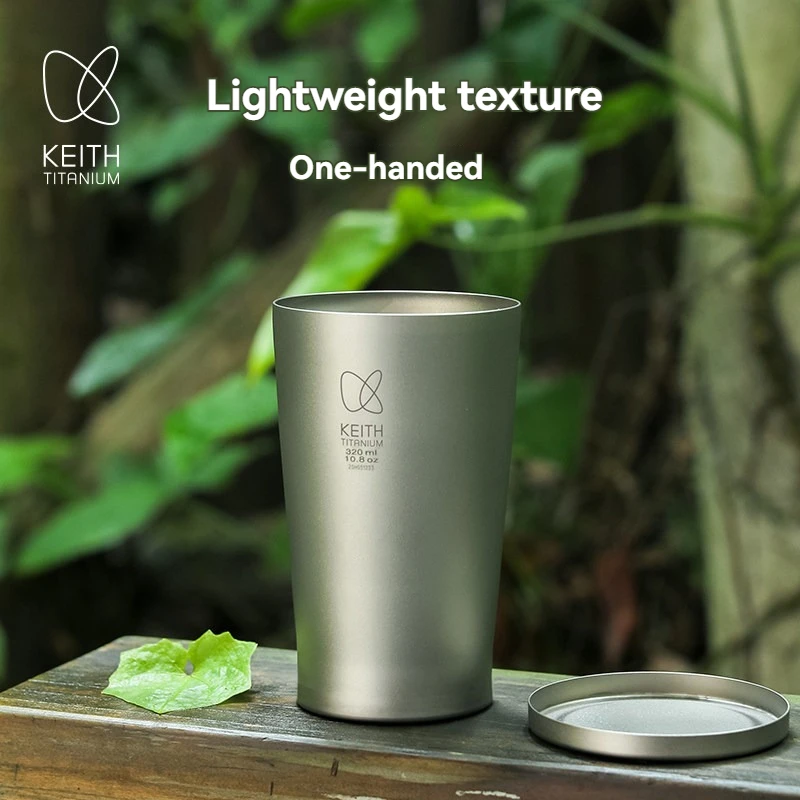 KEITH Ti3150 티타늄 보온컵, 가정용 티컵, 뚜껑이 있는 진공 단열 이중 금속 물컵