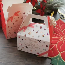 

10 Pcs Red Christmas Bow Paper Box with Handle Candy Gift Packaging Boxes Party Decoration Chocolate Macaron Packing