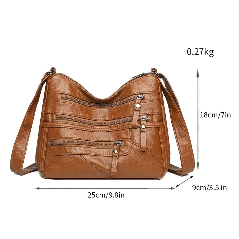 Women's Leather Crossbody Bag Adjustable Shoulder Strap Zipper Closure Purse for Women Travel Work Everyday Casual Shoulder Bag