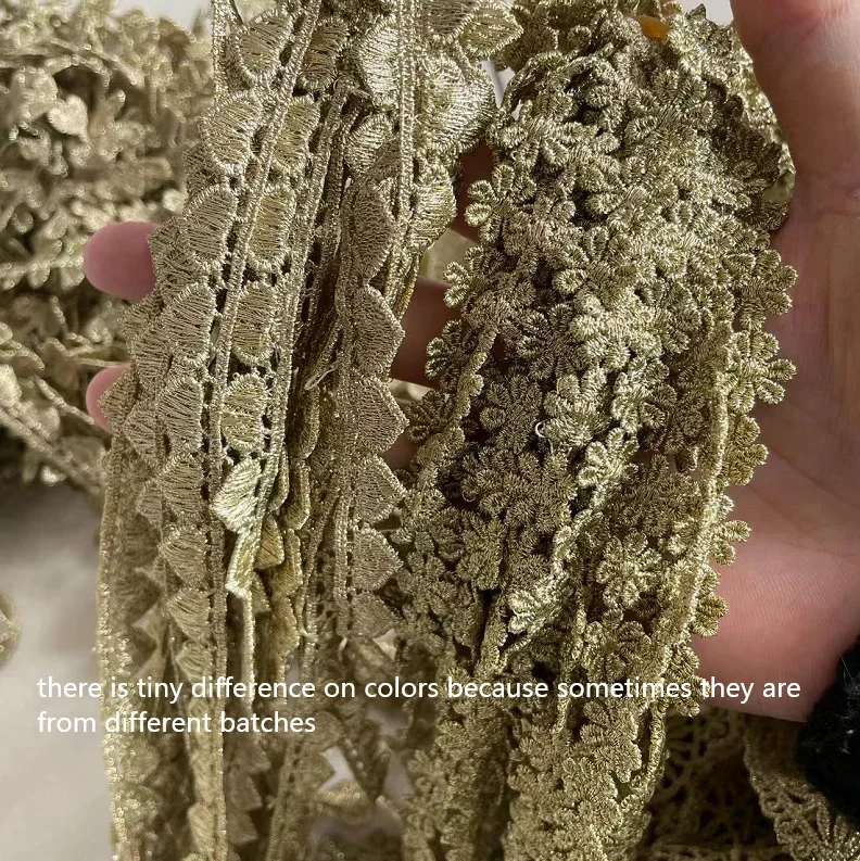 Gold lace trim braid lace fabric DIY garment accessories skirt cutout embroidery trim 2 Yards