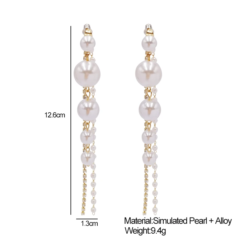Long Dangle Earrings for Women Fashion Full Crystal Simulated Pearl Tassel Drop Earring Vintage Gold Color Brincos Jewelry dangle earrings,drop earrings,long earrings,crystal tassel earrings,crystal earrings