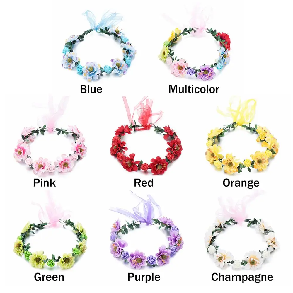 Fashion Rose Flower Crown Women Wedding Accessories Bohemia Garland Girls Floral Wreath with Adjustable Ribbon Photo Props